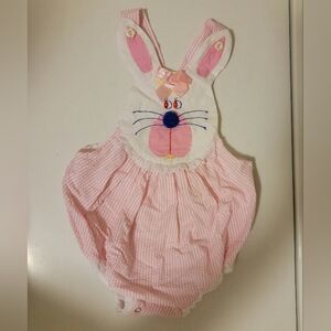 80s Pink‎ Bubble Romper Overalls Easter Bunny Rabbit Infant Girls 12 - 18 mo.